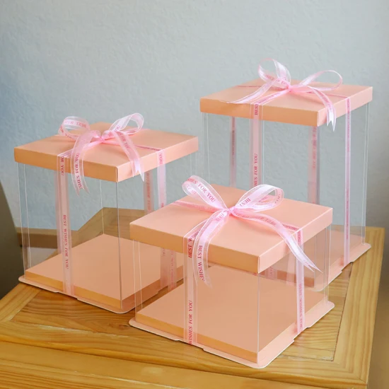 Оптовая продажа, цветная печать, картонная упаковка для кексов, прозрачная квадратная складная белая крышка, прозрачная пластиковая упаковка для выпечки на день рождения, упаковка в форме торта